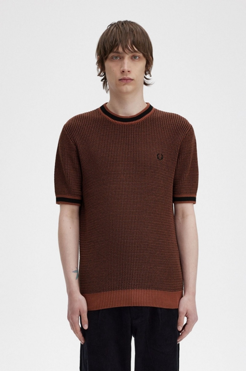 Fred Perry Textured Knitted Men\'s T Shirts Brown | MGW-150968