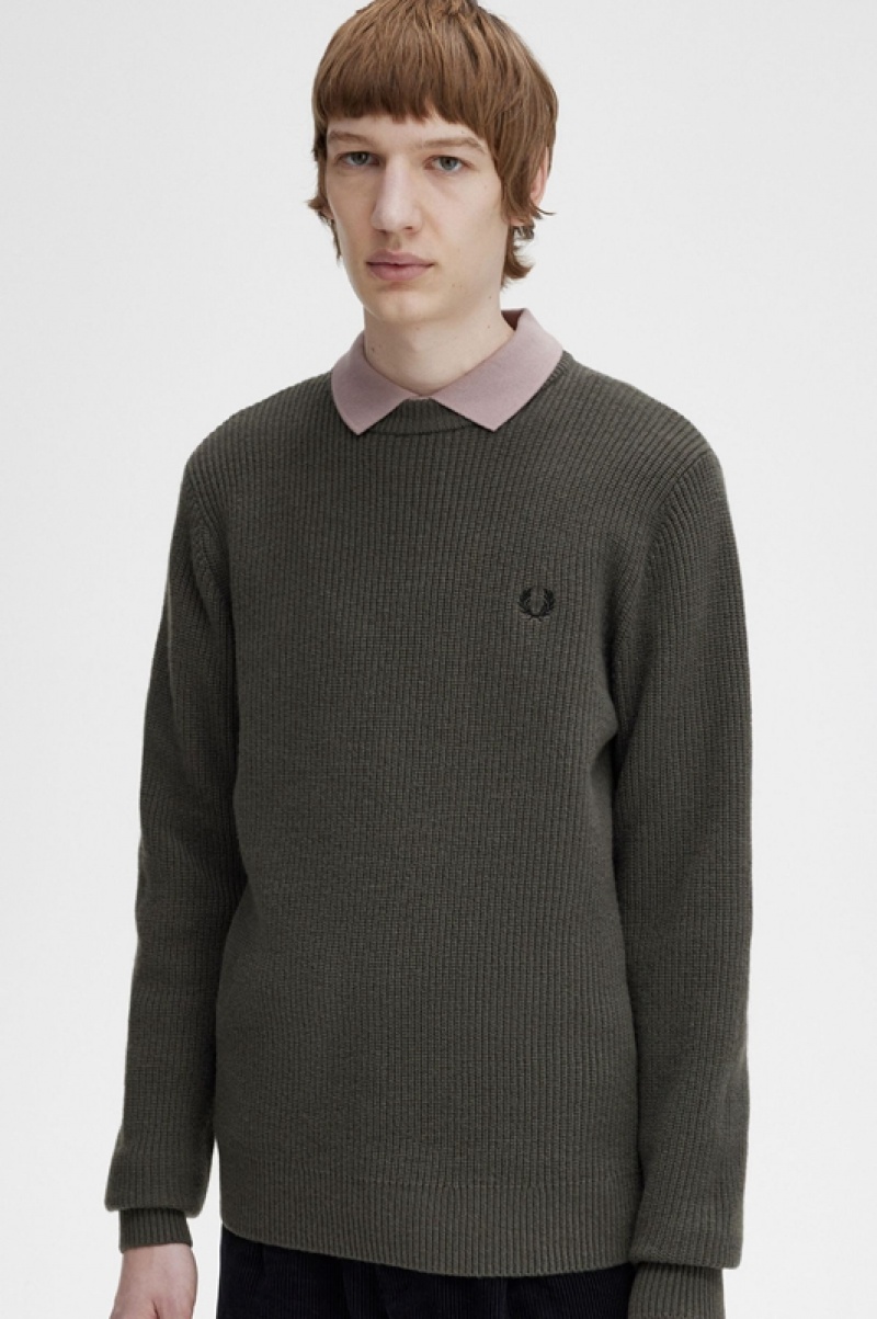 Fred Perry Textured Lambswool Men's Sweaters Green | FZM-091683