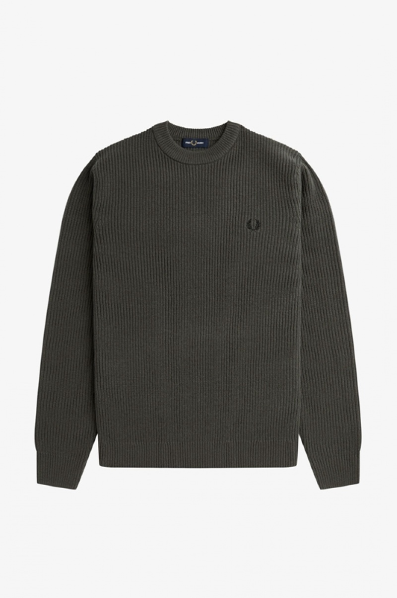 Fred Perry Textured Lambswool Men's Sweaters Green | FZM-091683