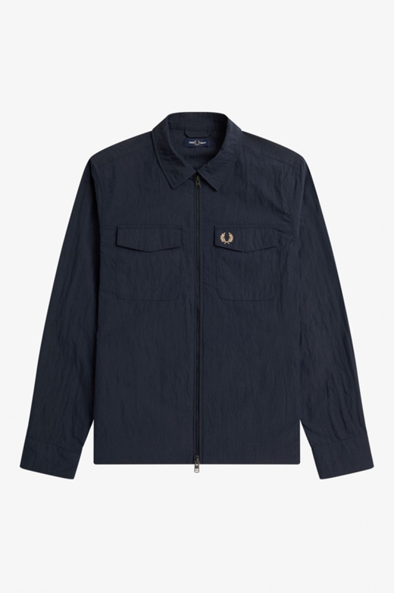 Fred Perry Textured Zip-Through Men's Jackets Navy | QCB-795043