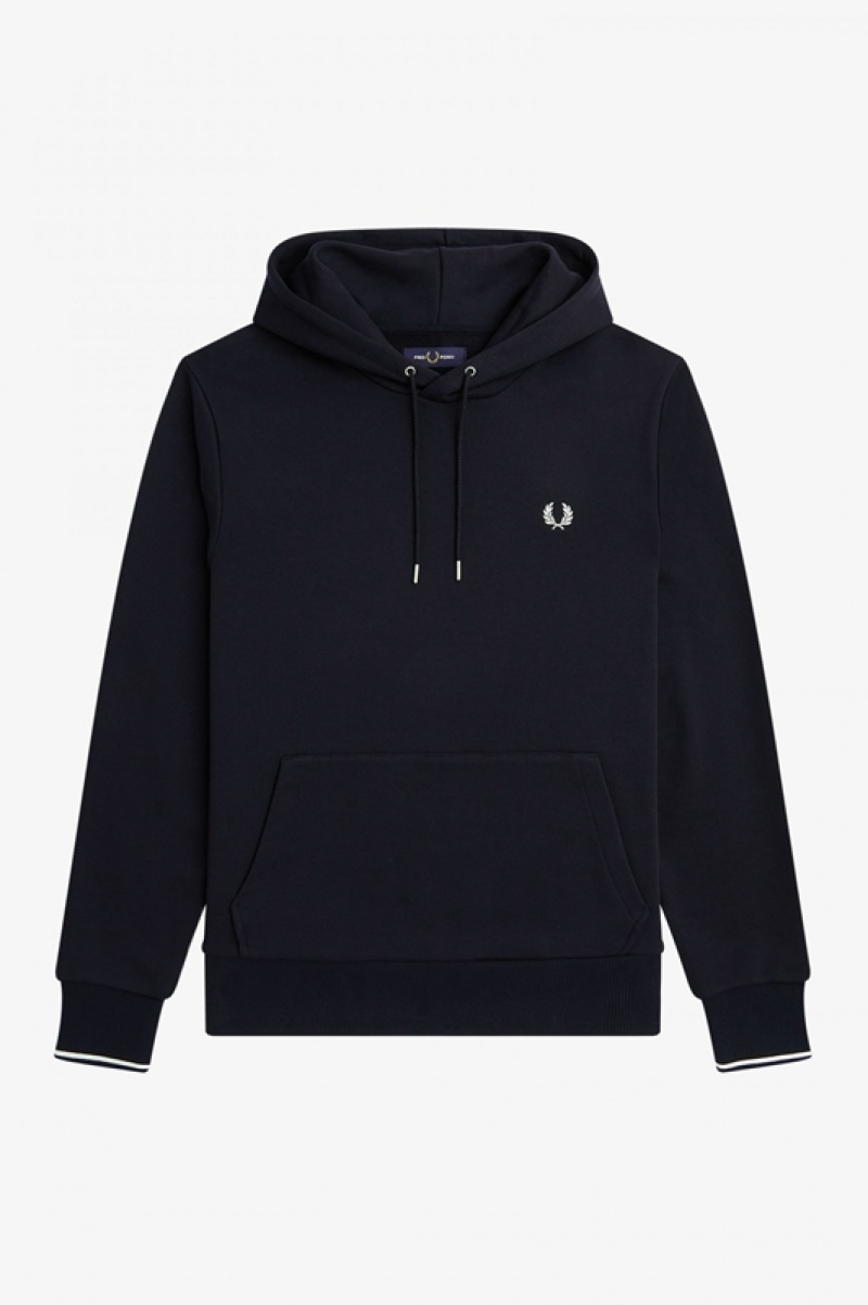 Fred Perry Tipped Hooded Men's Sweatshirts Navy | SCR-780246