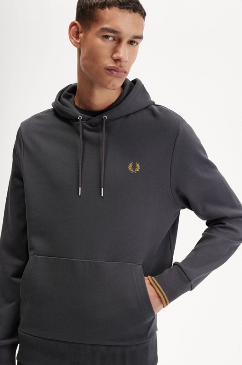 Fred Perry Tipped Hooded Men's Sweatshirts Grey | TXM-271856