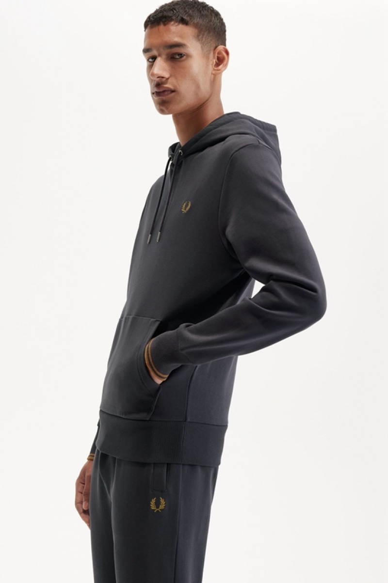 Fred Perry Tipped Hooded Men's Sweatshirts Grey | TXM-271856