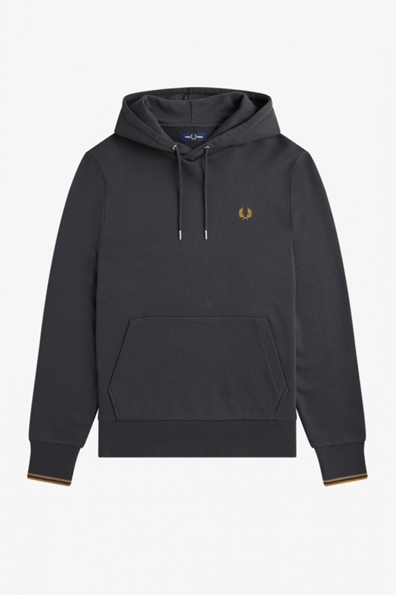 Fred Perry Tipped Hooded Men's Sweatshirts Grey | TXM-271856