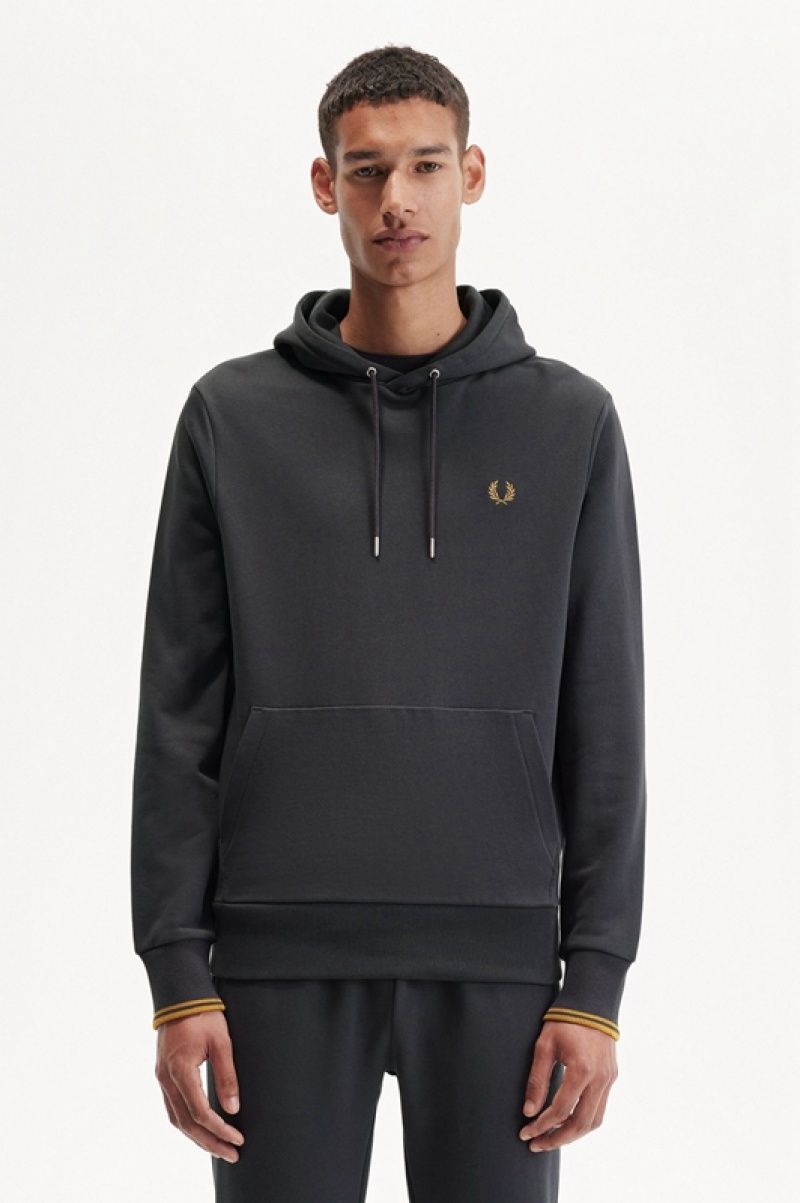 Fred Perry Tipped Hooded Men\'s Sweatshirts Grey | TXM-271856