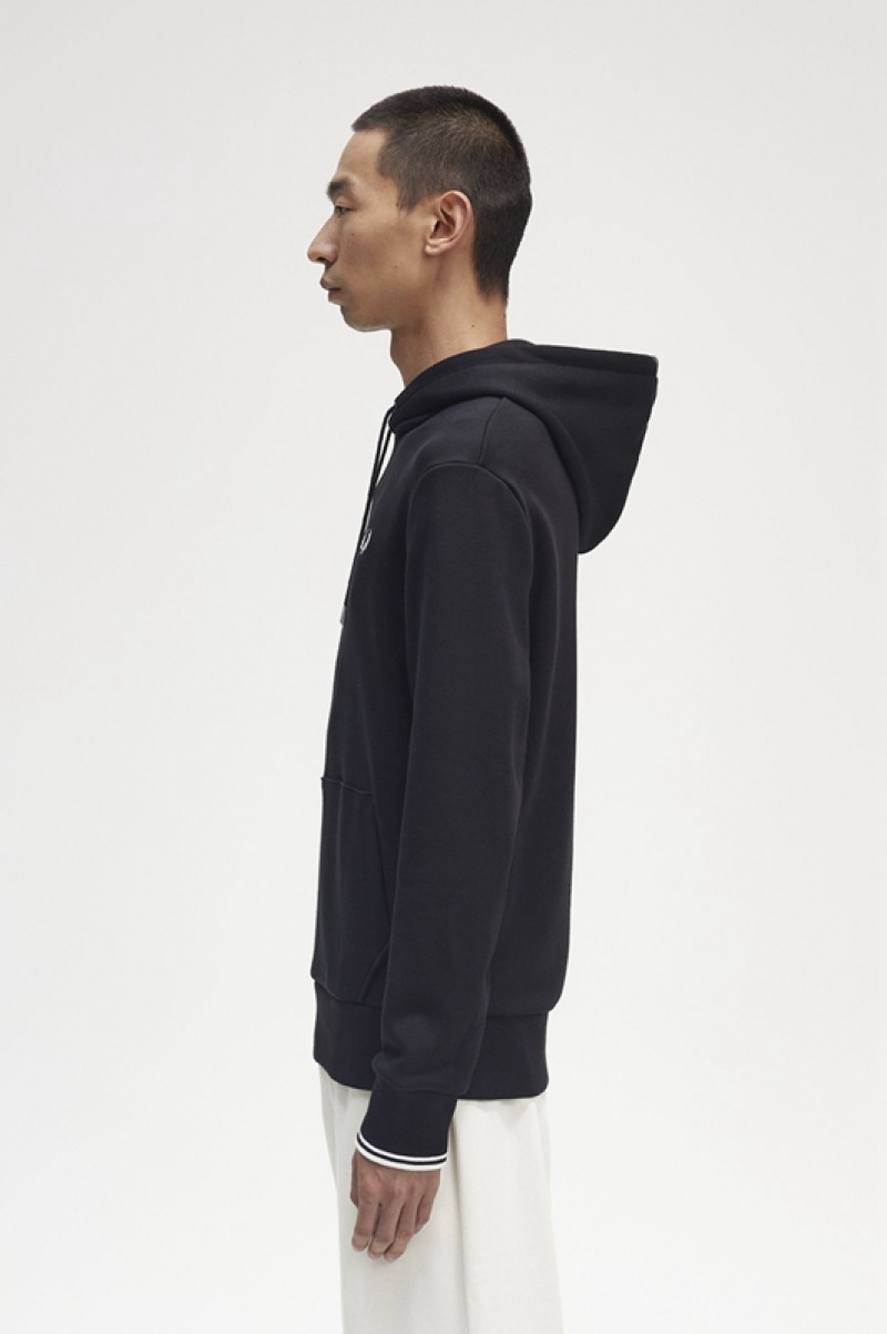 Fred Perry Tipped Hooded Men's Sweatshirts Black | OJI-073695