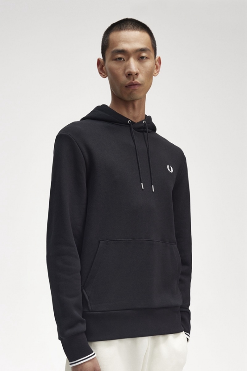 Fred Perry Tipped Hooded Men's Sweatshirts Black | OJI-073695