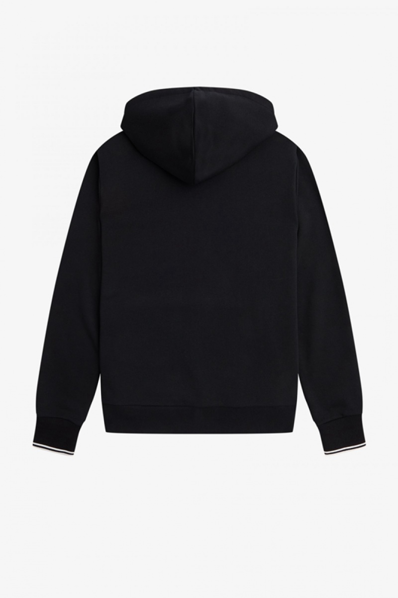 Fred Perry Tipped Hooded Men's Sweatshirts Black | OJI-073695