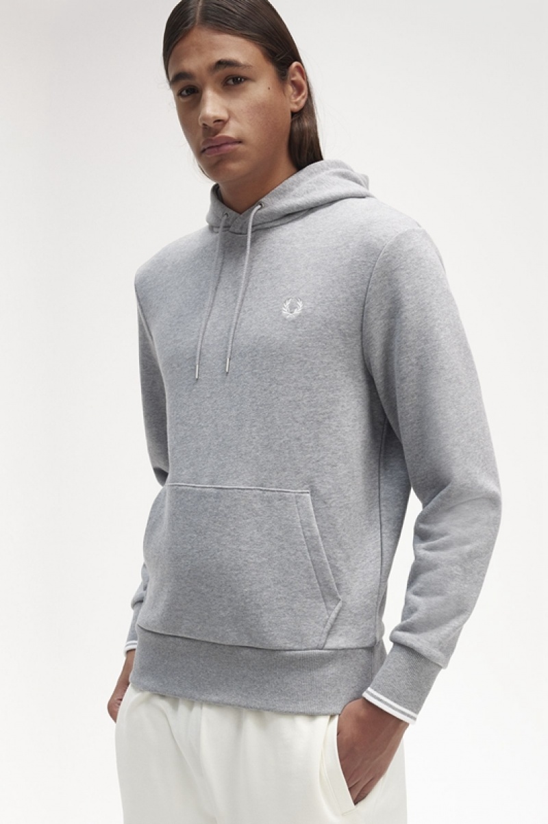 Fred Perry Tipped Hooded Men's Sweatshirts Grey | OVP-395071