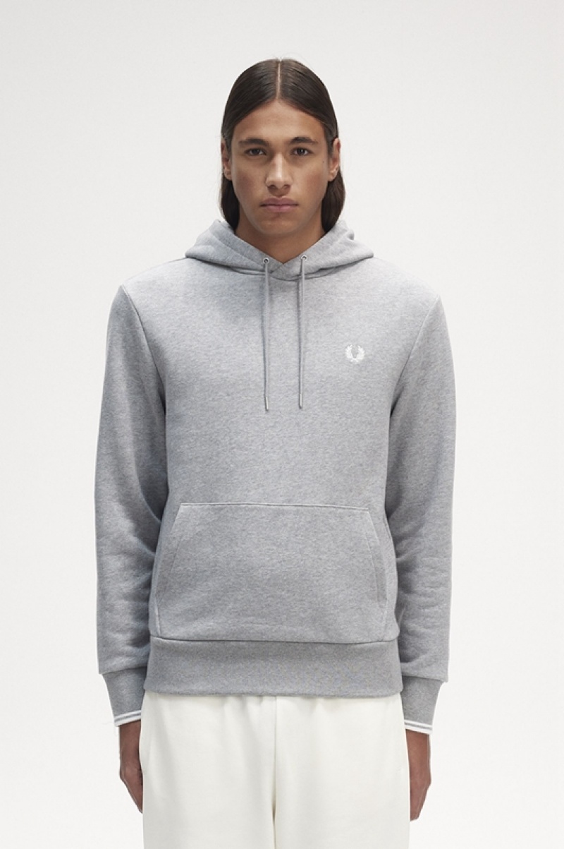 Fred Perry Tipped Hooded Men\'s Sweatshirts Grey | OVP-395071