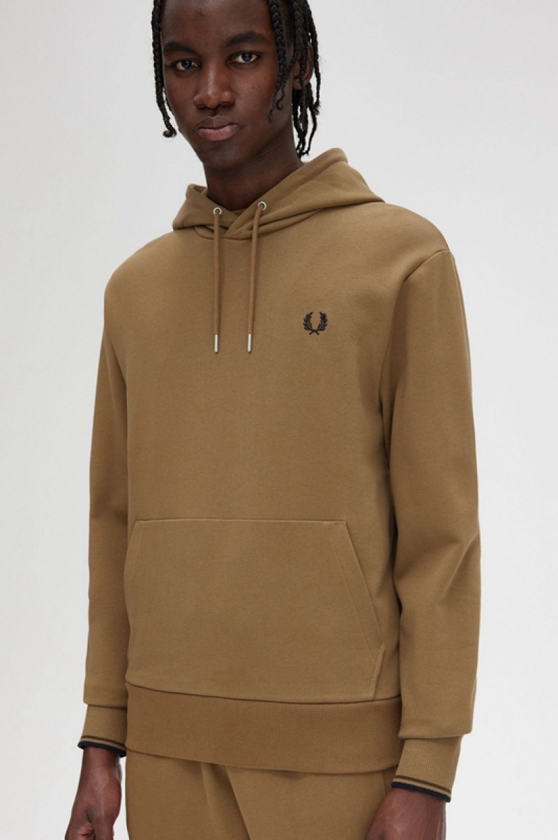 Fred Perry Tipped Hooded Men's Sweatshirts Dark Yellow | TNV-268740