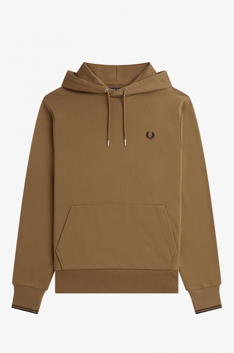 Fred Perry Tipped Hooded Men's Sweatshirts Dark Yellow | TNV-268740