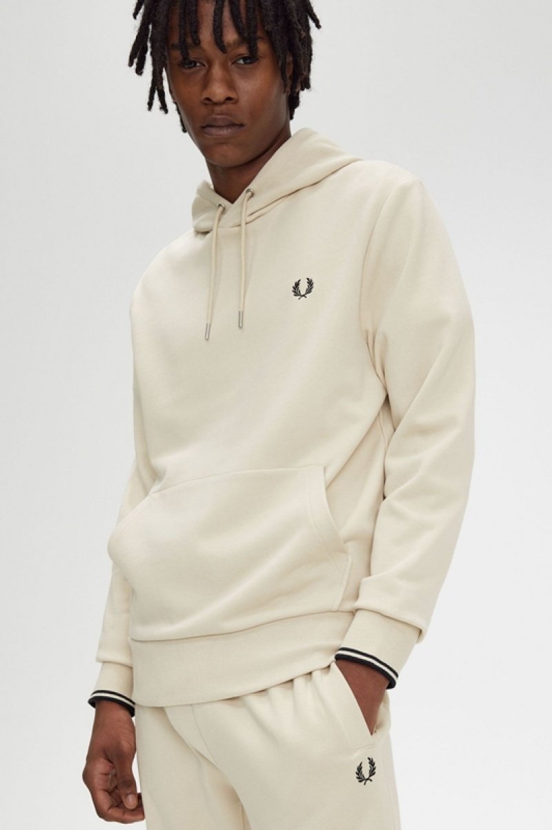 Fred Perry Tipped Hooded Men's Sweatshirts Beige | DJE-213495