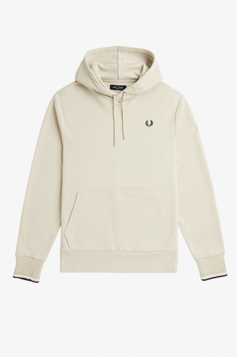 Fred Perry Tipped Hooded Men's Sweatshirts Beige | DJE-213495