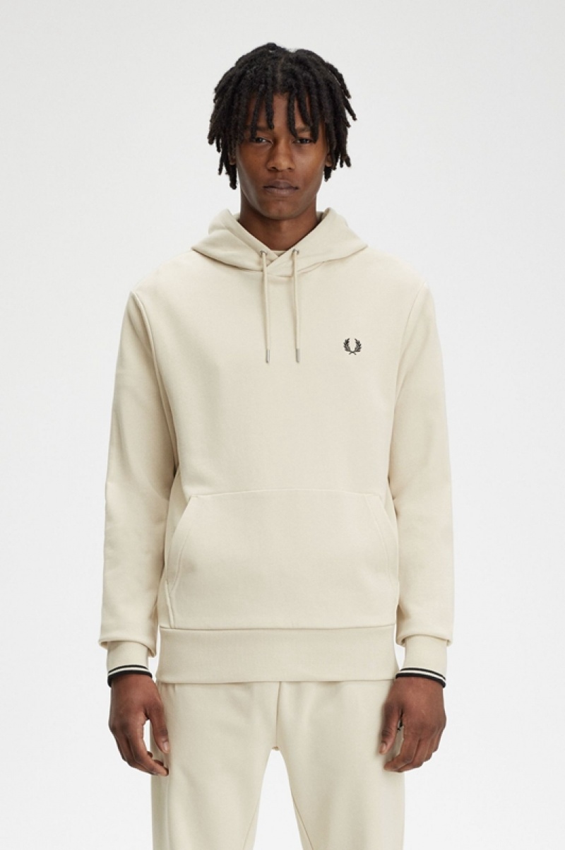 Fred Perry Tipped Hooded Men\'s Sweatshirts Beige | DJE-213495