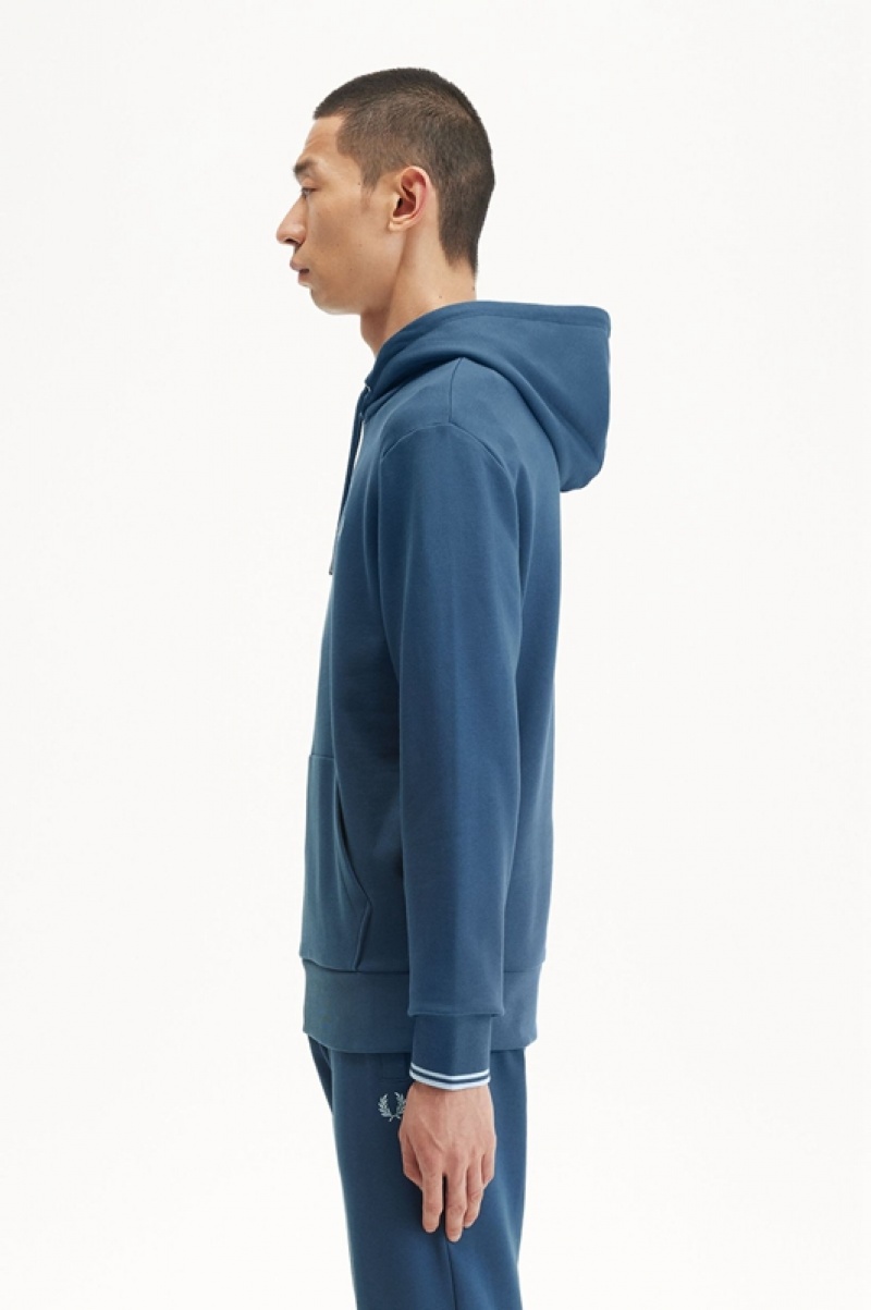 Fred Perry Tipped Hooded Men's Sweatshirts Blue | VGP-129037