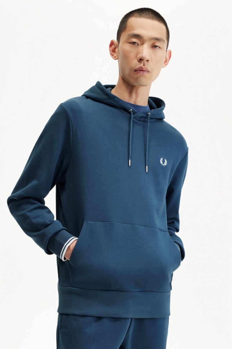 Fred Perry Tipped Hooded Men's Sweatshirts Blue | VGP-129037