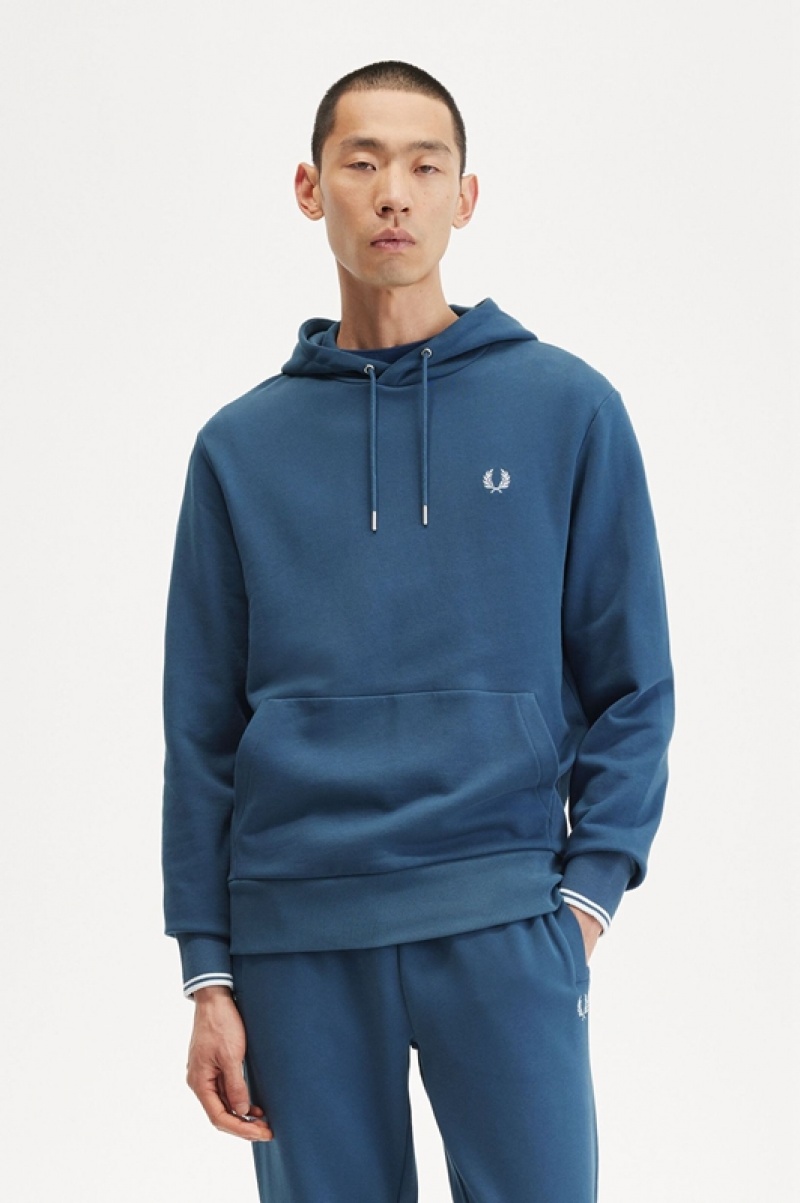 Fred Perry Tipped Hooded Men's Sweatshirts Blue | VGP-129037