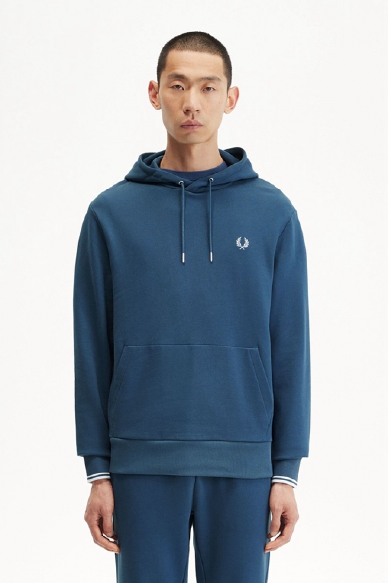 Fred Perry Tipped Hooded Men\'s Sweatshirts Blue | VGP-129037