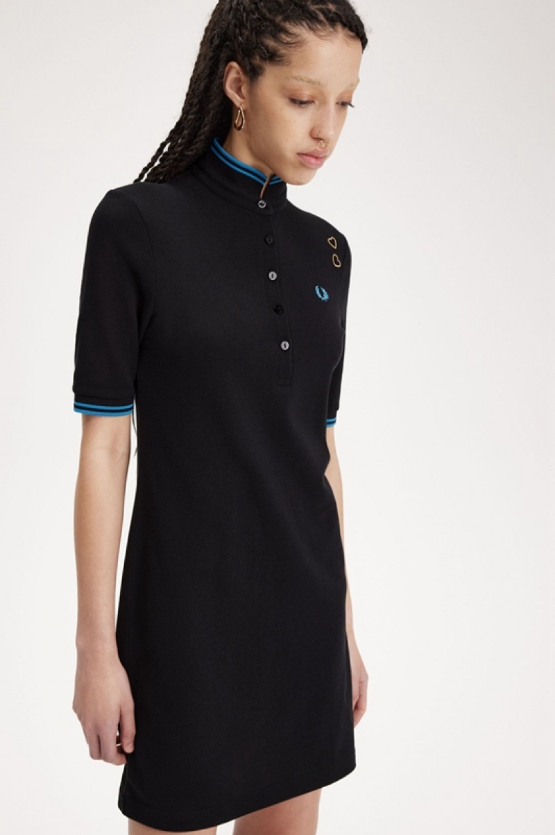 Fred Perry Tipped Pique Women's Dress Black | CKA-368901