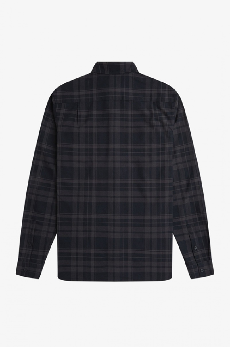 Fred Perry Tonal Tartan Men's Shirts Black | UFZ-745603