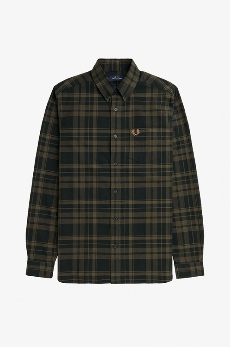 Fred Perry Tonal Tartan Men's Shirts Green | JVE-809375