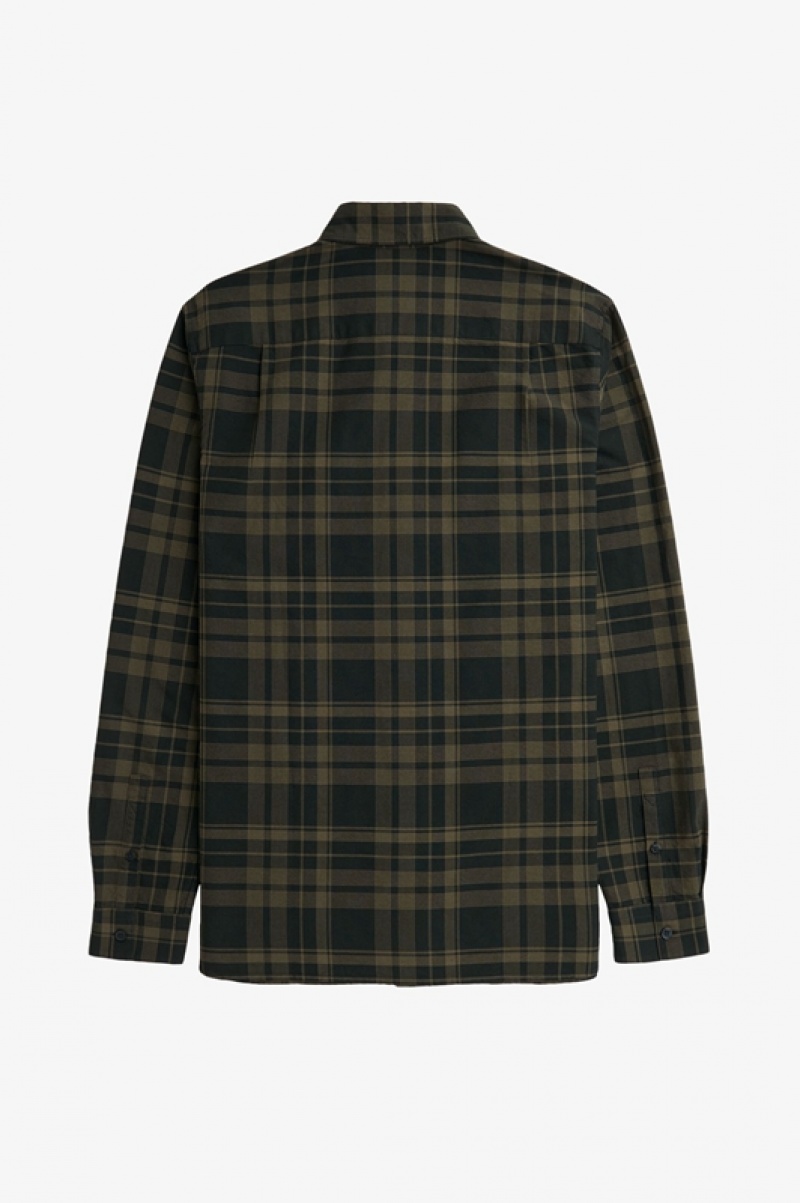 Fred Perry Tonal Tartan Men's Shirts Green | JVE-809375