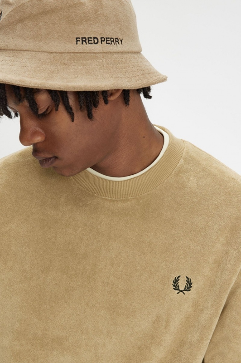 Fred Perry Towelling Crew Neck Men's Sweatshirts Grey | TSQ-241867