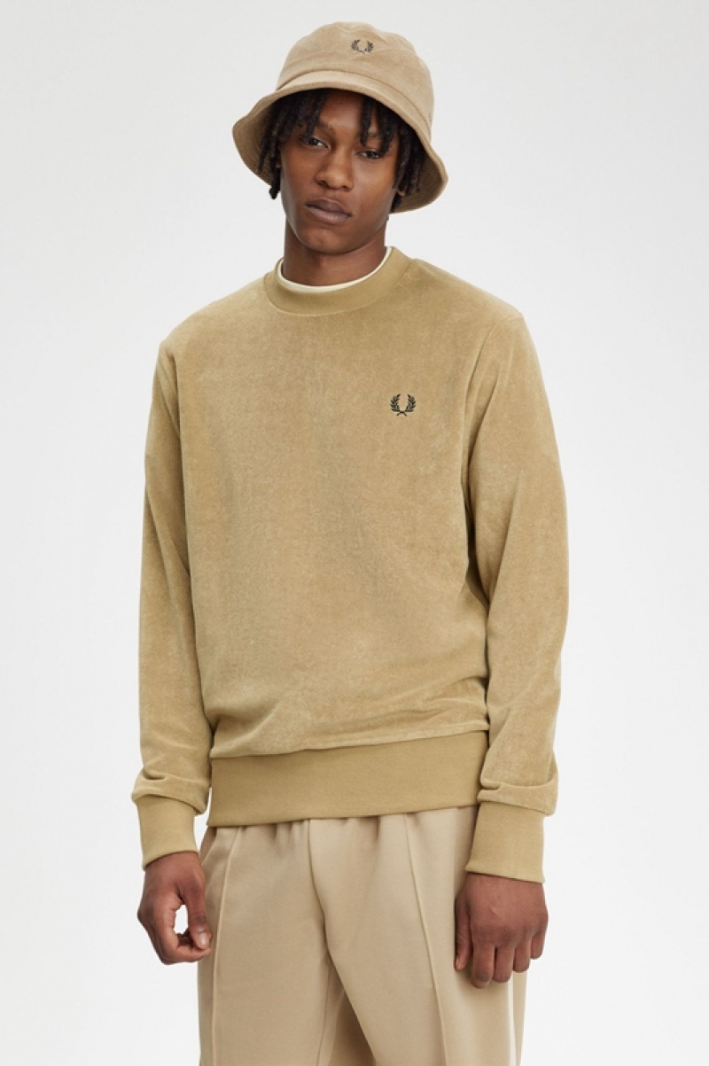 Fred Perry Towelling Crew Neck Men's Sweatshirts Grey | TSQ-241867