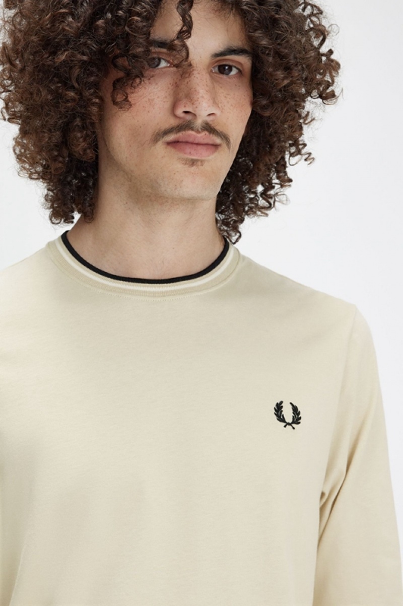 Fred Perry Twin Tipped Men's T Shirts Beige | IYV-693541