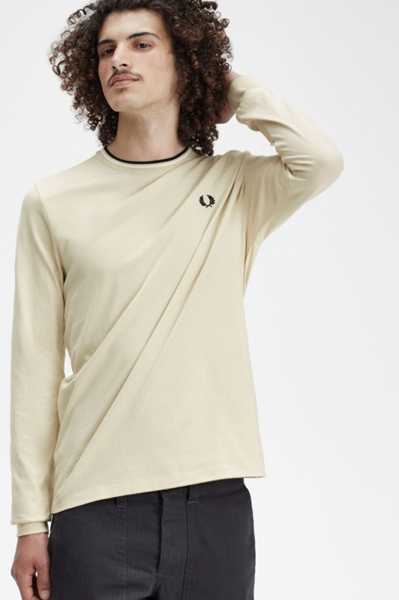 Fred Perry Twin Tipped Men's T Shirts Beige | IYV-693541