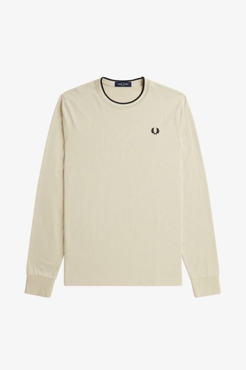 Fred Perry Twin Tipped Men's T Shirts Beige | IYV-693541