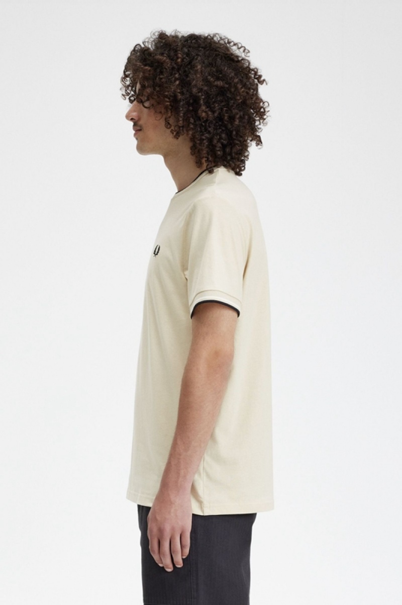 Fred Perry Twin Tipped Men's T Shirts Beige | LGA-793086