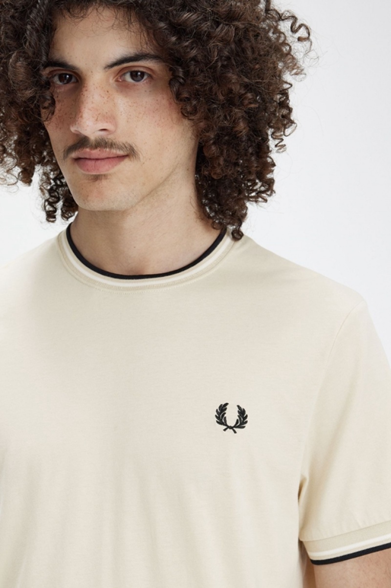 Fred Perry Twin Tipped Men's T Shirts Beige | LGA-793086