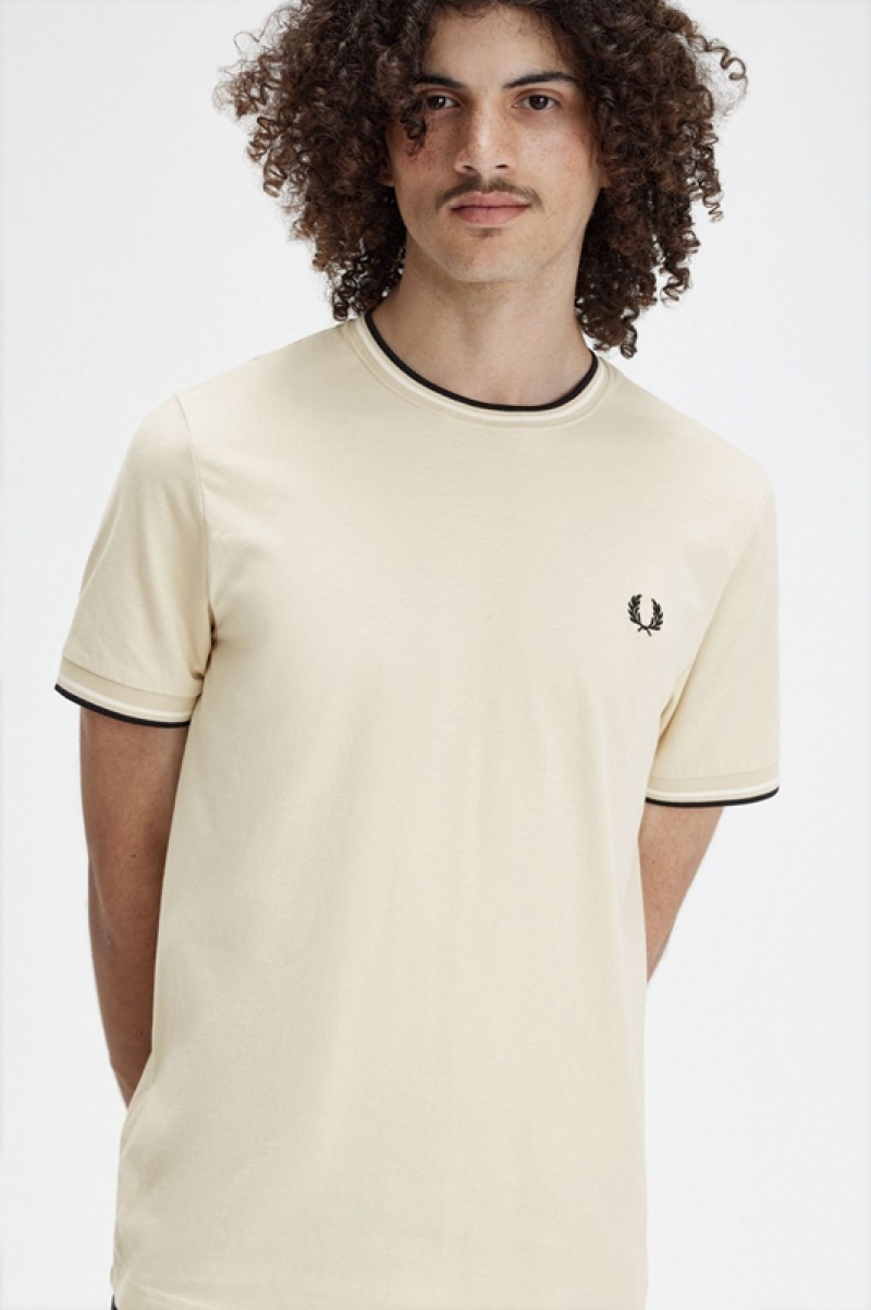 Fred Perry Twin Tipped Men's T Shirts Beige | LGA-793086