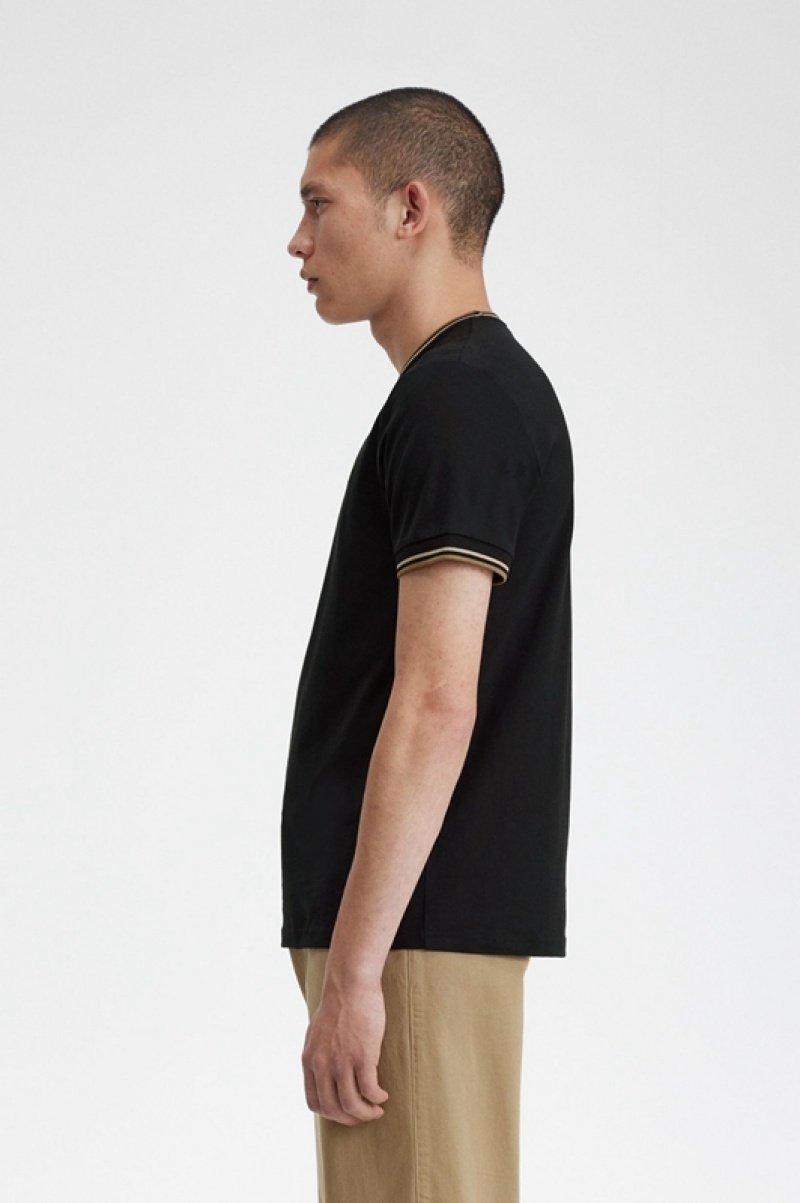 Fred Perry Twin Tipped Men's T Shirts Black | ZAX-045372