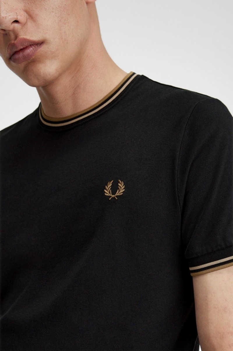 Fred Perry Twin Tipped Men's T Shirts Black | ZAX-045372