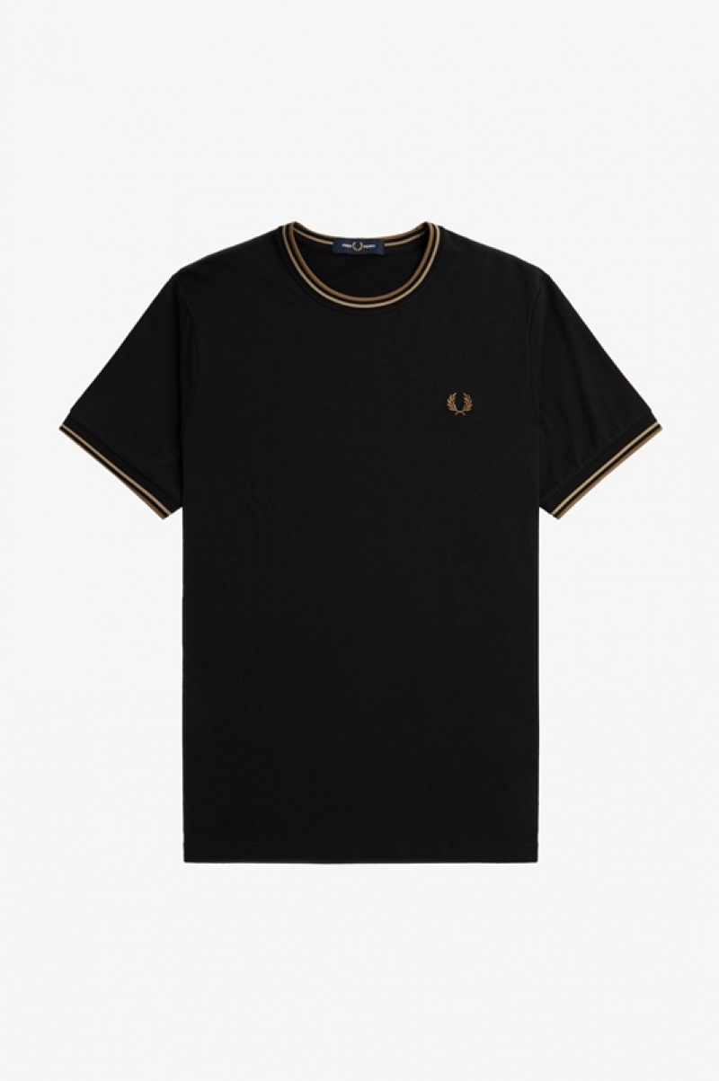 Fred Perry Twin Tipped Men's T Shirts Black | ZAX-045372