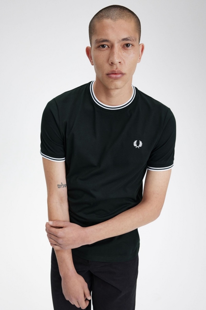 Fred Perry Twin Tipped Men's T Shirts Black | UWR-531694