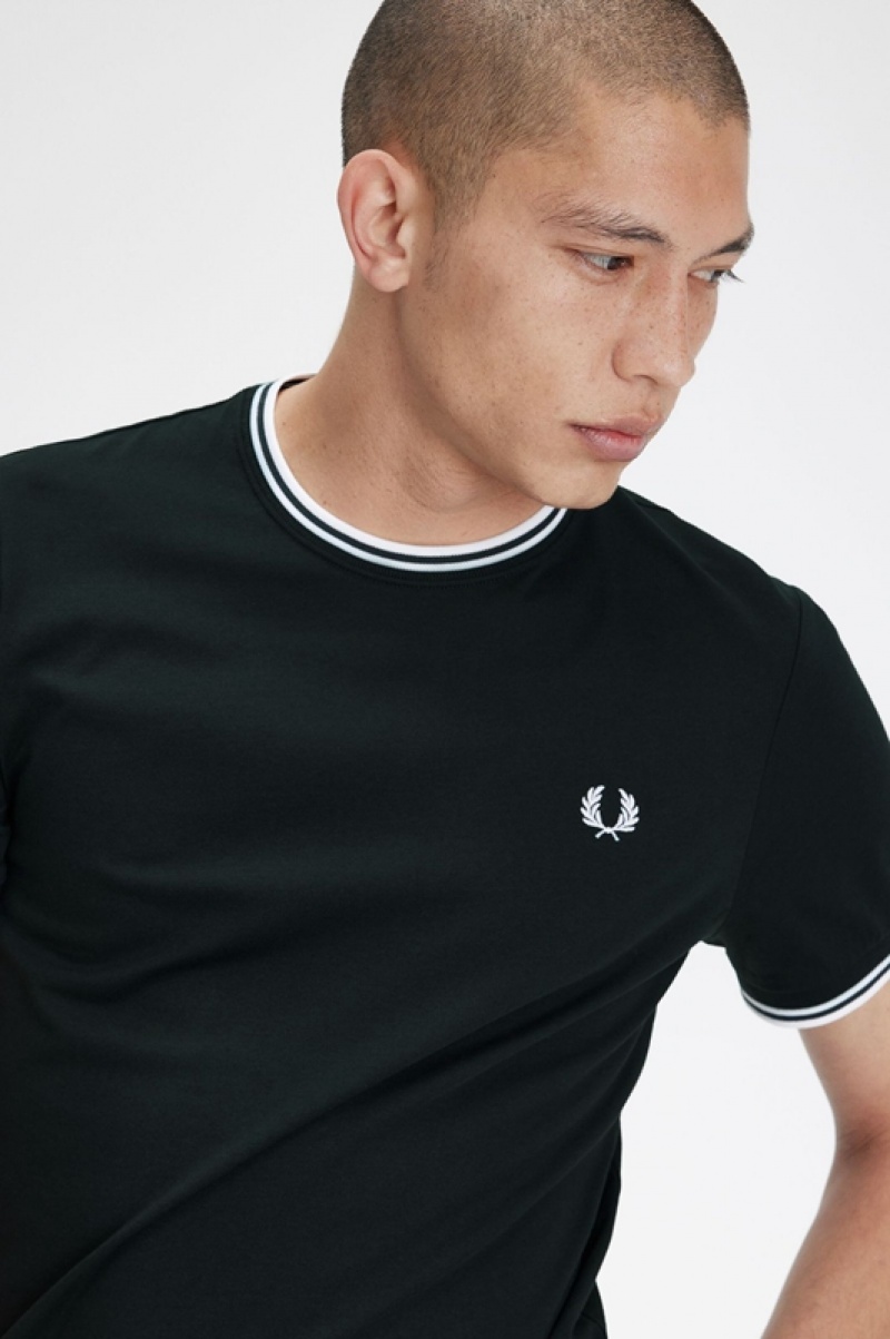 Fred Perry Twin Tipped Men's T Shirts Black | UWR-531694