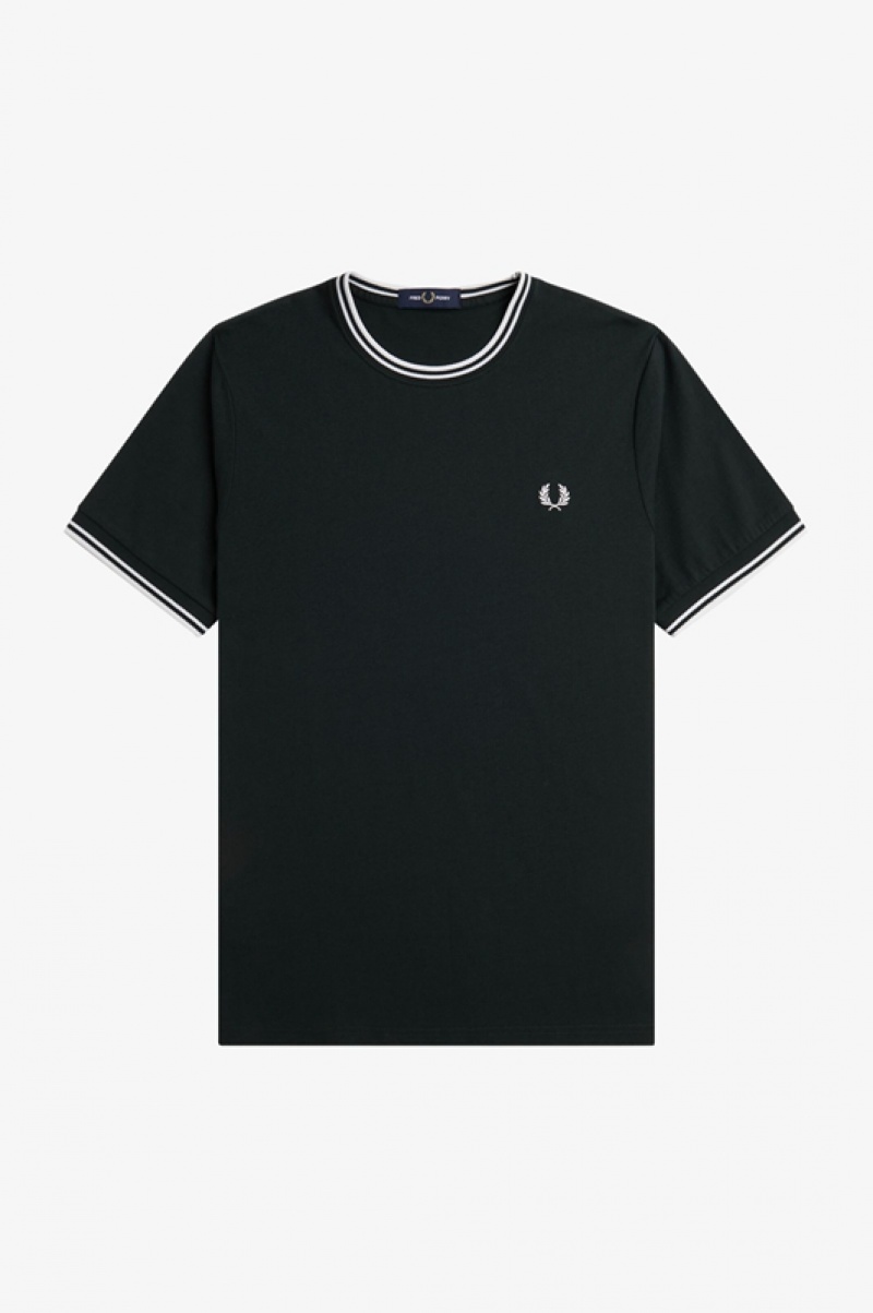 Fred Perry Twin Tipped Men's T Shirts Black | UWR-531694