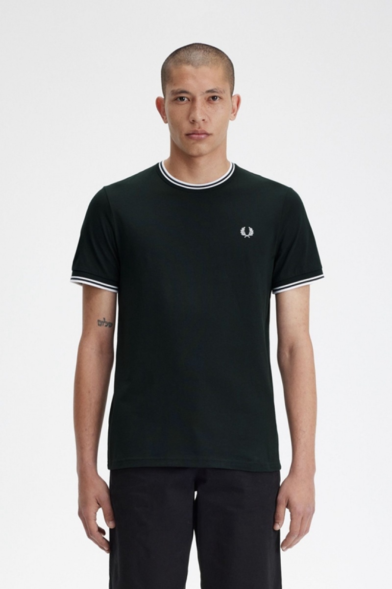 Fred Perry Twin Tipped Men\'s T Shirts Black | UWR-531694