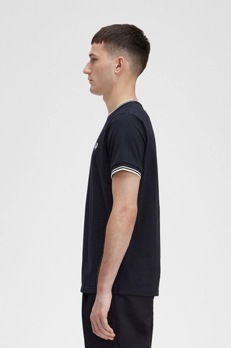 Fred Perry Twin Tipped Men's T Shirts Black | IFK-189265