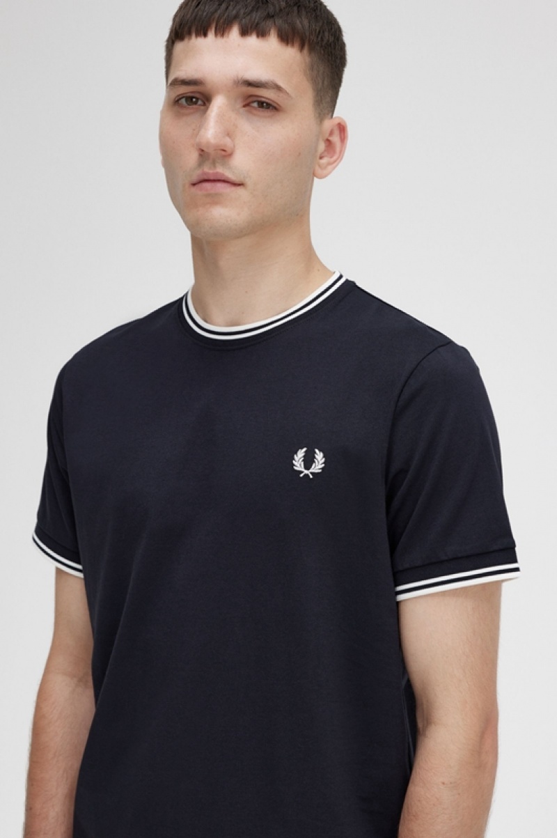 Fred Perry Twin Tipped Men's T Shirts Black | IFK-189265