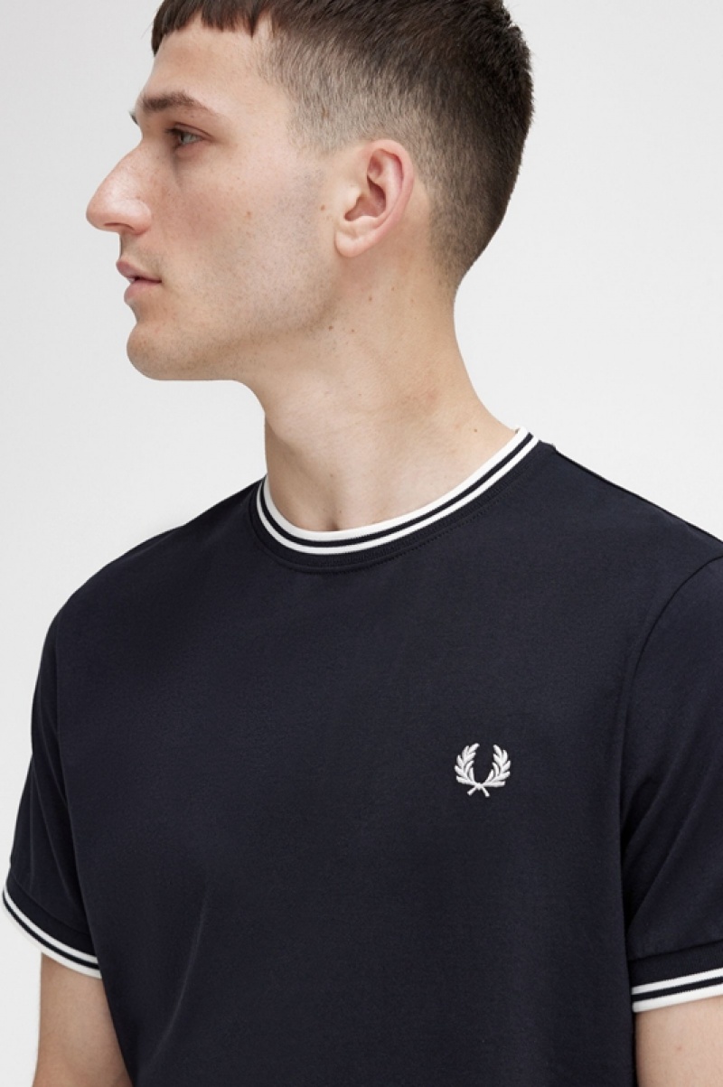 Fred Perry Twin Tipped Men's T Shirts Black | IFK-189265