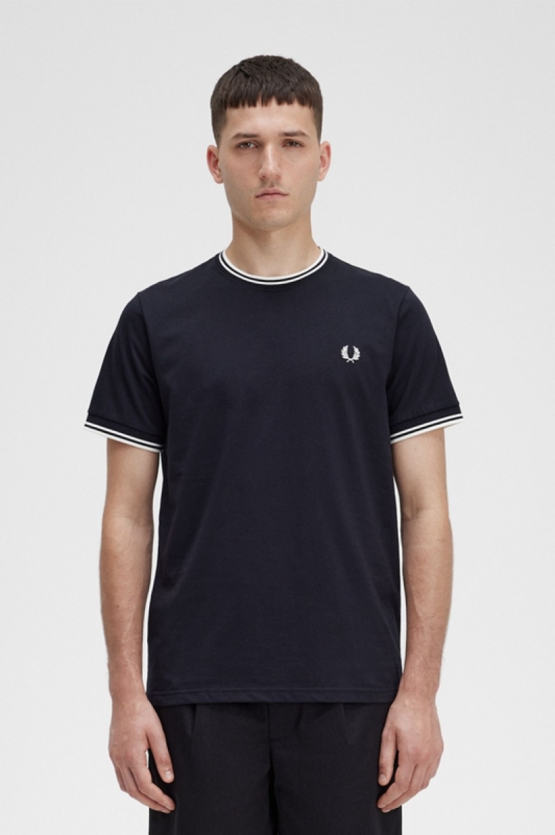 Fred Perry Twin Tipped Men\'s T Shirts Black | IFK-189265