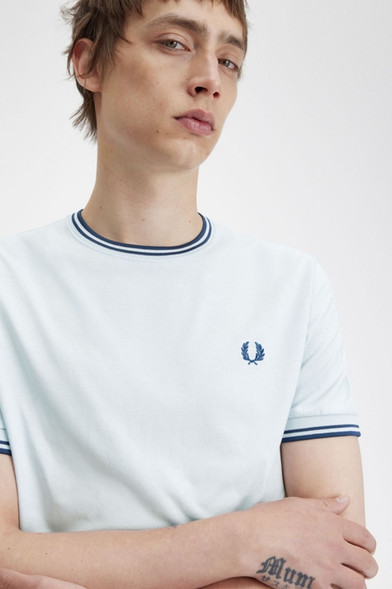 Fred Perry Twin Tipped Men's T Shirts Blue | YBI-293674