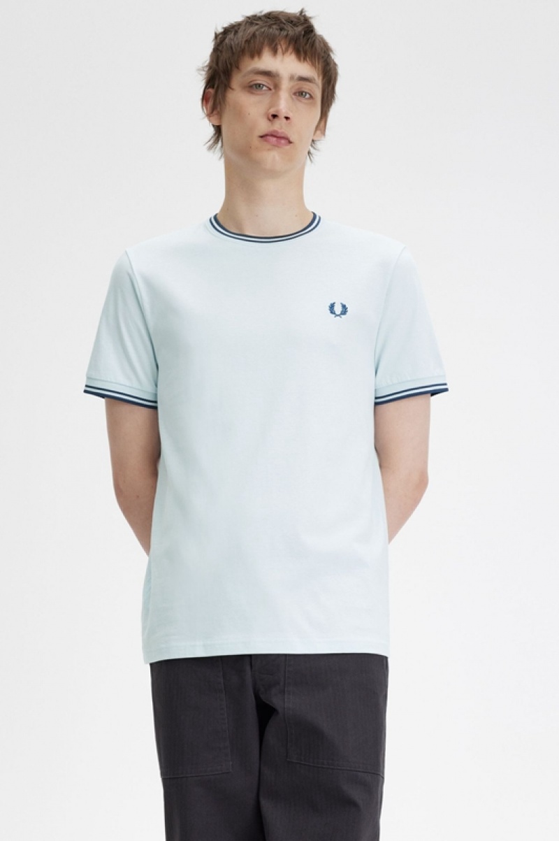 Fred Perry Twin Tipped Men's T Shirts Blue | YBI-293674