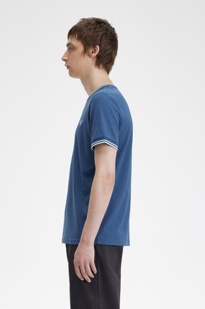 Fred Perry Twin Tipped Men's T Shirts Blue | ATF-197862