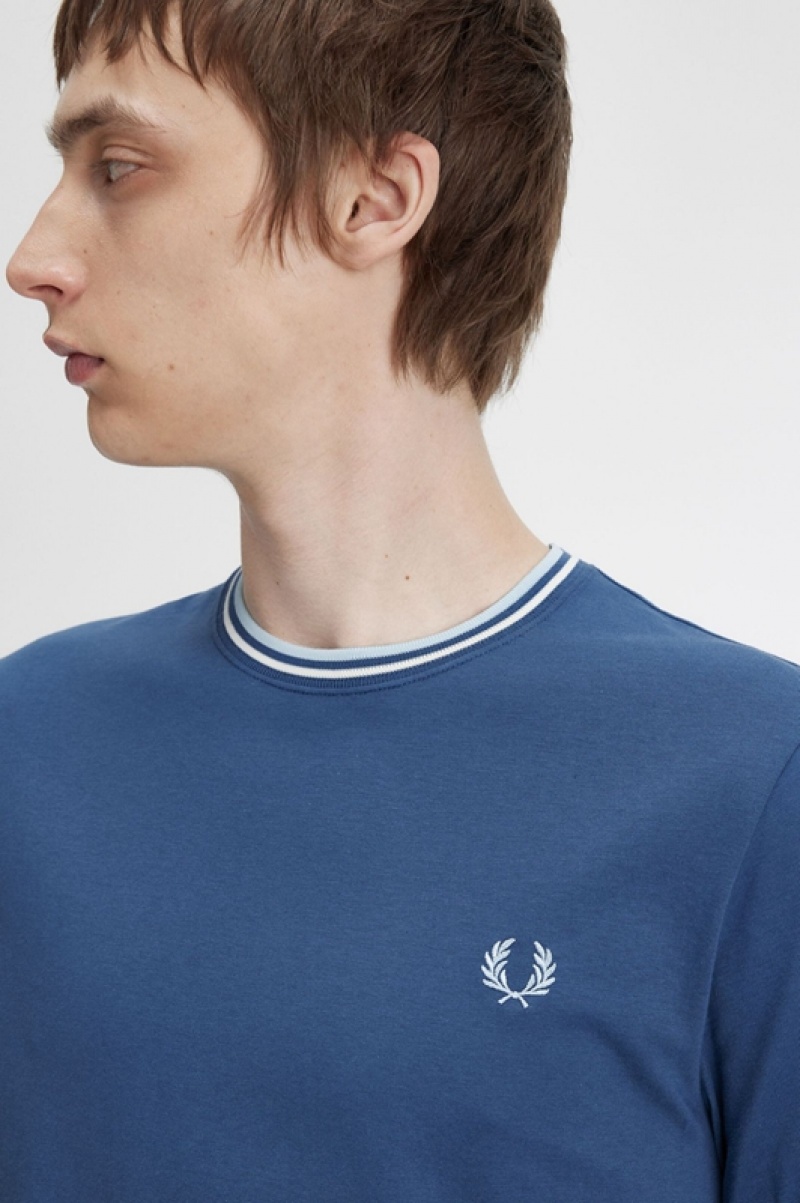 Fred Perry Twin Tipped Men's T Shirts Blue | ATF-197862